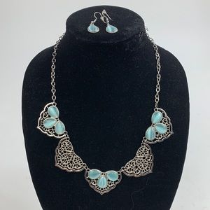 Silver and Light Blue statement Necklace and matching earrings